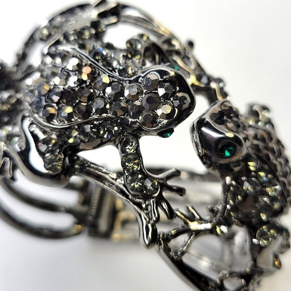 Hematite Rhinestone Frog Lovers Cuff Bracelet - Picture 13 of 16